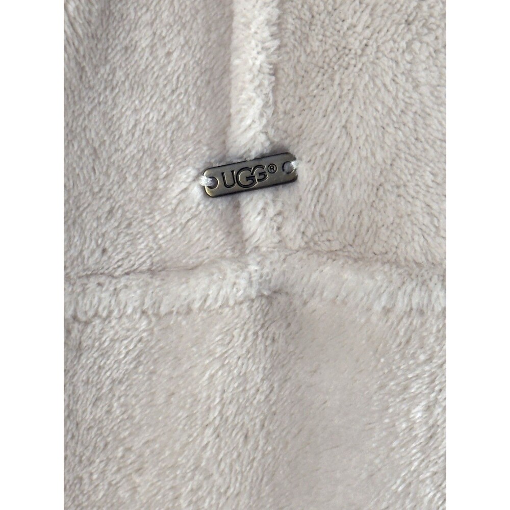 UGG Womens M Beige Plush Fleece Cardigan Open Front Shawl Collar Pockets Cozy - Picture 6 of 11